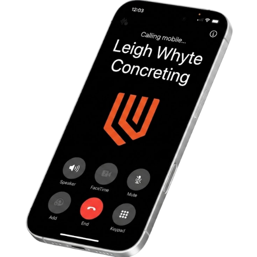 Phone showing an incoming call from Leigh Whyte Concreting after a concreting quote Bendigo enquiry.