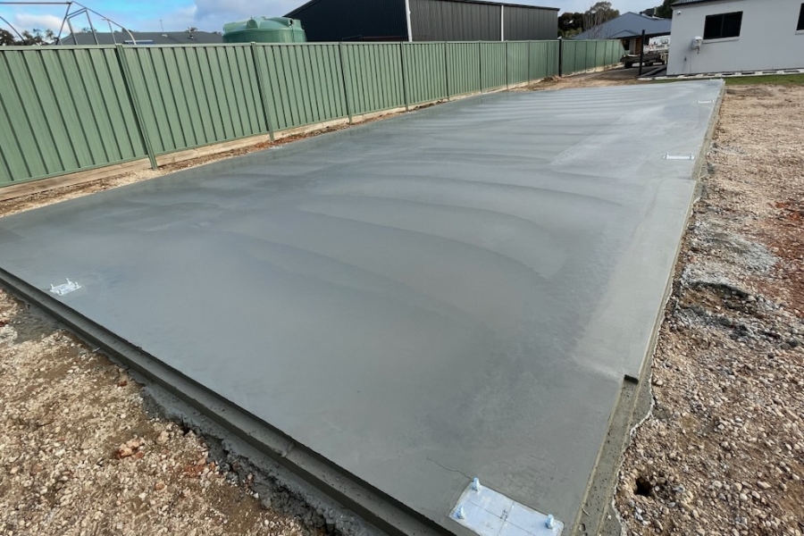 Finished kit-shed slab with rebated edge, ready for the shed builder to tie down, Bendigo region.